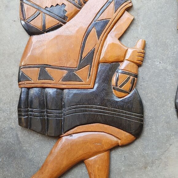 La Paz Bolivia Hand Carved Wooden Wall Hanging 1982 Set of 2 - Picture 4 of 14